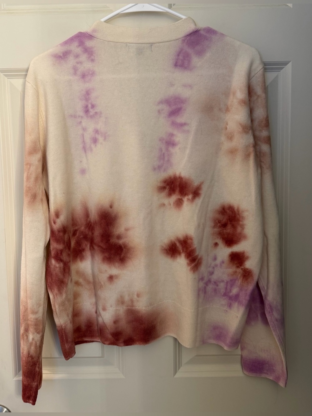 Lilla P Wool Cashmere Tie Dye Cardigan, Ivory/Rust/Purple, Size M - Picture 9 of 12